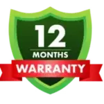 12 month warranty logo in green and red colors